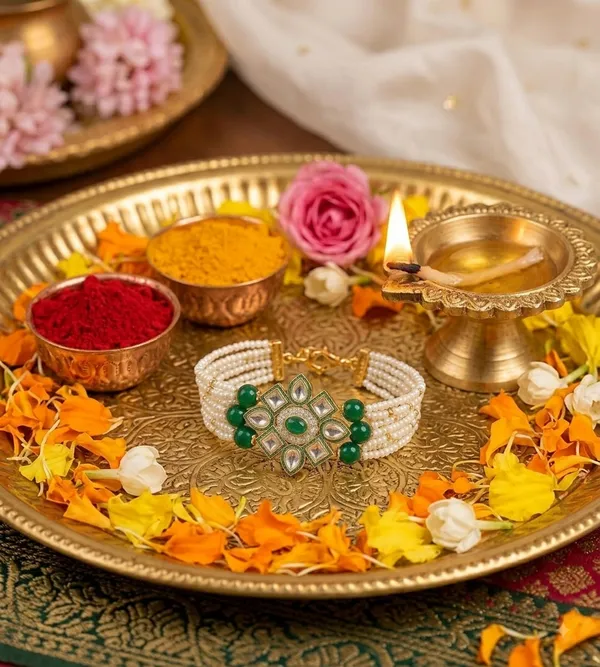 Pearl_Kundan_Red_Beads_Rakhi_(Trending_)