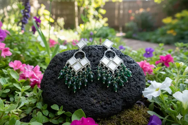 White_And_Green_Alloy_Earrings_For_Women