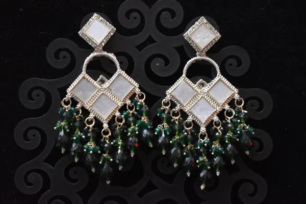 White_And_Green_Alloy_Earrings_For_Women