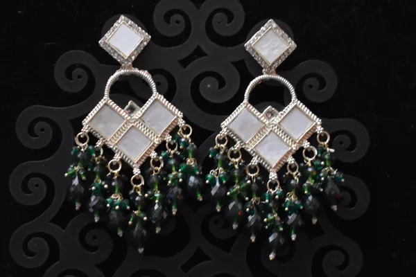 White_And_Green_Alloy_Earrings_For_Women