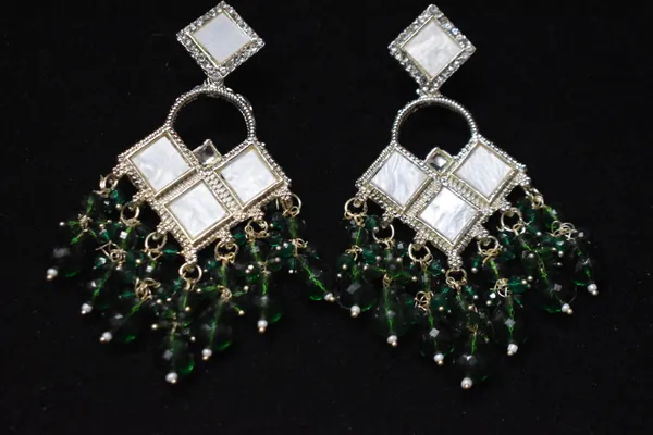 White_And_Green_Alloy_Earrings_For_Women
