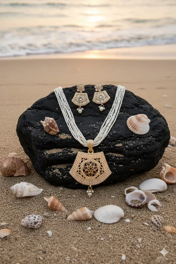 White_Alloy_Beaded_Flower_Pearl_Mala_Set_For_Women