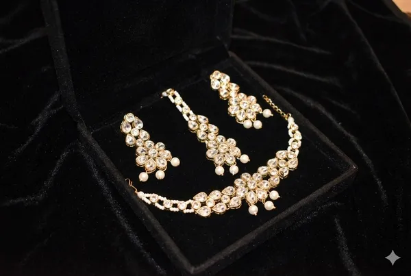 White_Alloy_5_Layered_Beaded_Kundan_Necklace_Set_For_Women