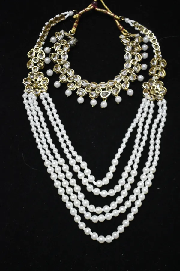 White_Alloy_5_Layered_Beaded_Kundan_Necklace_Set_For_Women