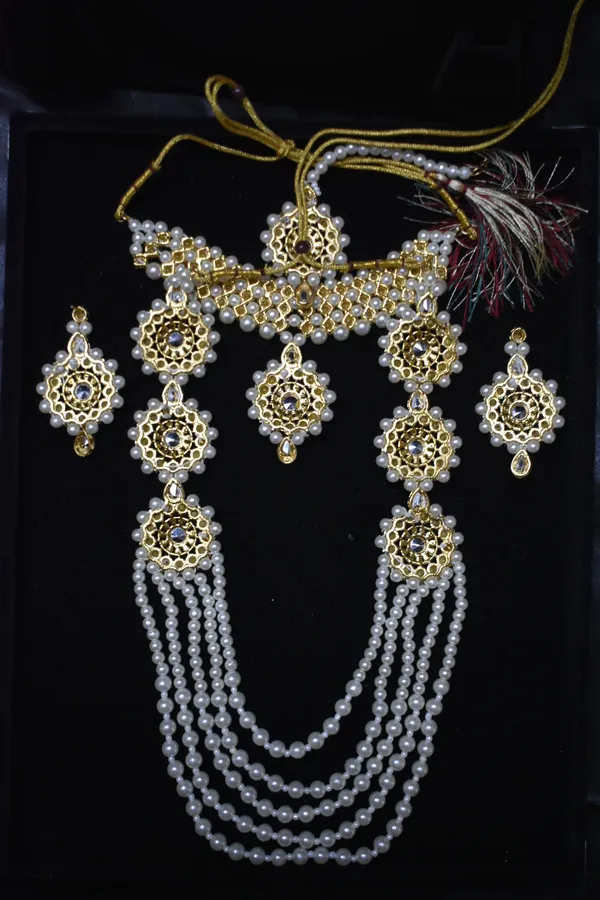 White_Alloy_Kundan_Choker_Mangtika_Long_Necklace_Set_For_Women