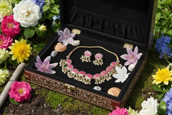 Pink_Green_Alloy_Lotus_Beaded_Choker_Set_For_Women