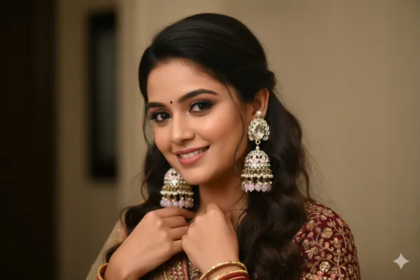 Pink_Alloy_Kundan_Jhumkas_With_Beaded_Chain_For_Women
