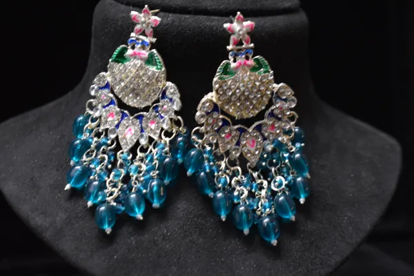 Sky_Blue_White_Alloy_Earrings_For_Women