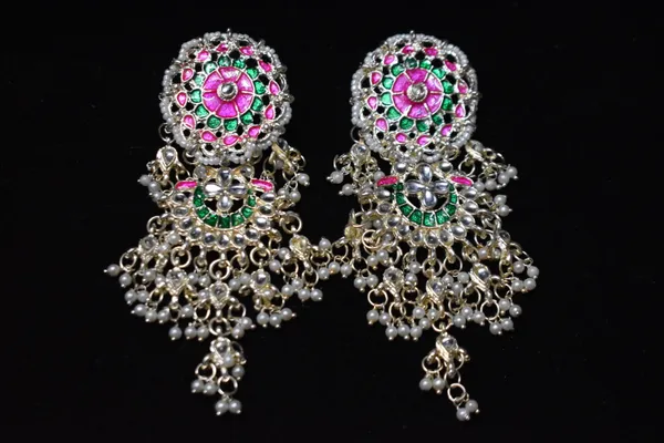 Pink_And_Green_Alloy_Earrings_For_Women
