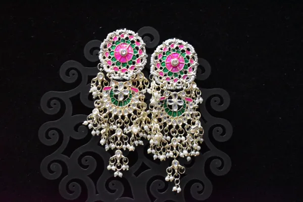 Pink_And_Green_Alloy_Earrings_For_Women