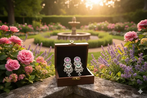 Pink_And_Green_Alloy_Earrings_For_Women