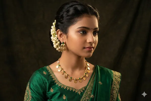 Green_Alloy_Lakshmi_Coin_Chain_Choker_Set_For_Women