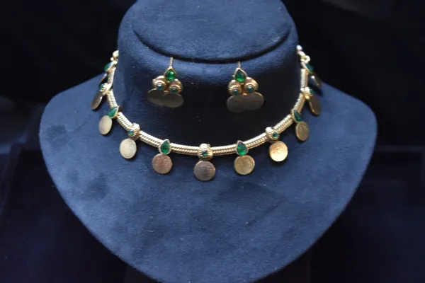 Green_Alloy_Lakshmi_Coin_Chain_Choker_Set_For_Women