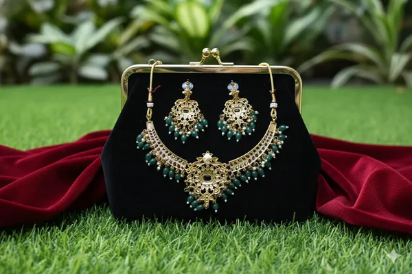 Red_And_Green_Alloy_Kundan_Beaded_Choker_Set_For_Women
