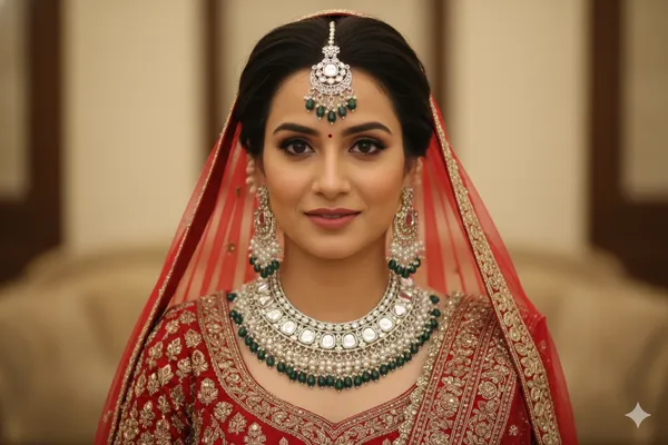 Green_Alloy_Bridal_Pearl_Choker_Set_With_Mangtika_For_Women