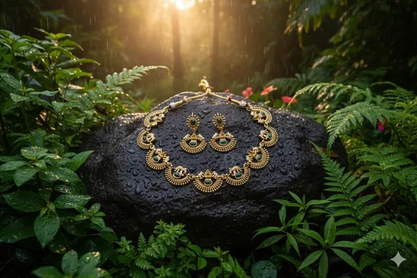 Green_Alloy_Goddess_Lakshmi_Elephant_Temple_Necklace_Set_For_Women_-_Pack_Of_2