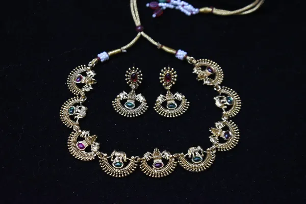 Red_And_Green_Alloy_Temple_Necklace_Set_For_Women_-_Pack_Of_2