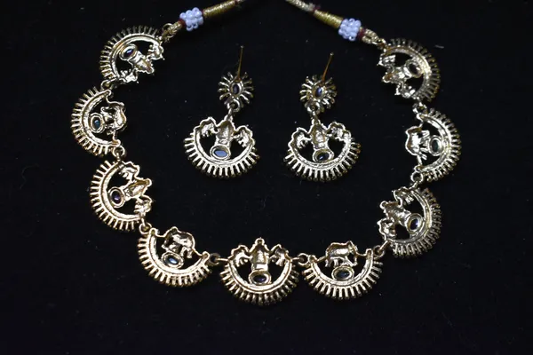 Red_And_Green_Alloy_Temple_Necklace_Set_For_Women_-_Pack_Of_2
