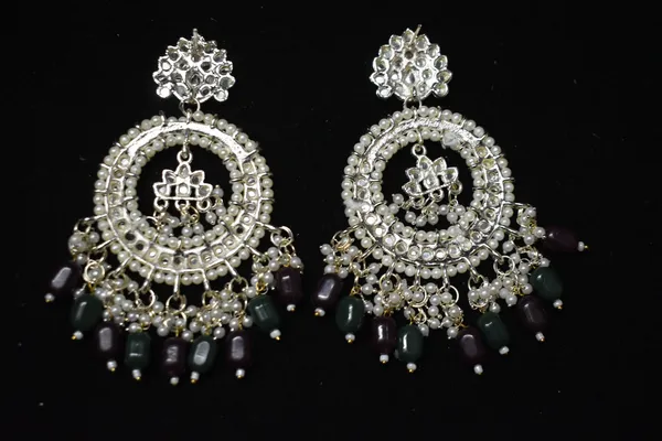 Green_Maroon_Alloy_Kundan_Bead_Hoop_Earrings_For_Women