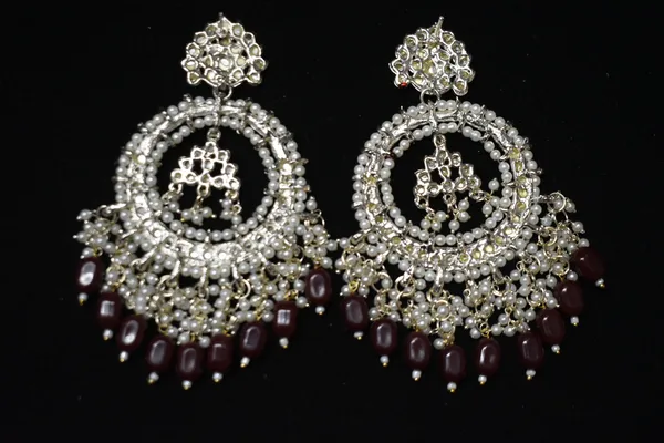 Maroon_Alloy_Kundan_Bead_Hoop_Earrings_For_Women