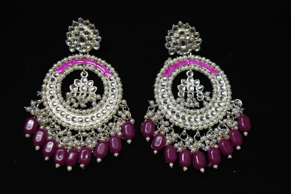 Pink_Alloy_Kundan_Bead_Hoop_Earrings_For_Women