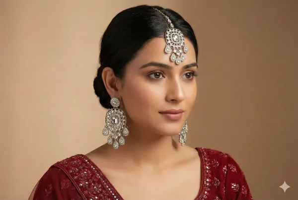 Silver_And_White_Alloy_Kundan_Danglers_With_Mangtika_For_Women