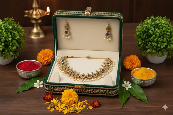 Red_Green_Alloy_Goddess_Lakshmi_Beaded_Choker_Necklace_Set_For_Women