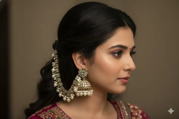Multicolor_Alloy_Mirror_Pearl_Drop_Leaf_Jhumkas_With_Hair_Chain_For_Women