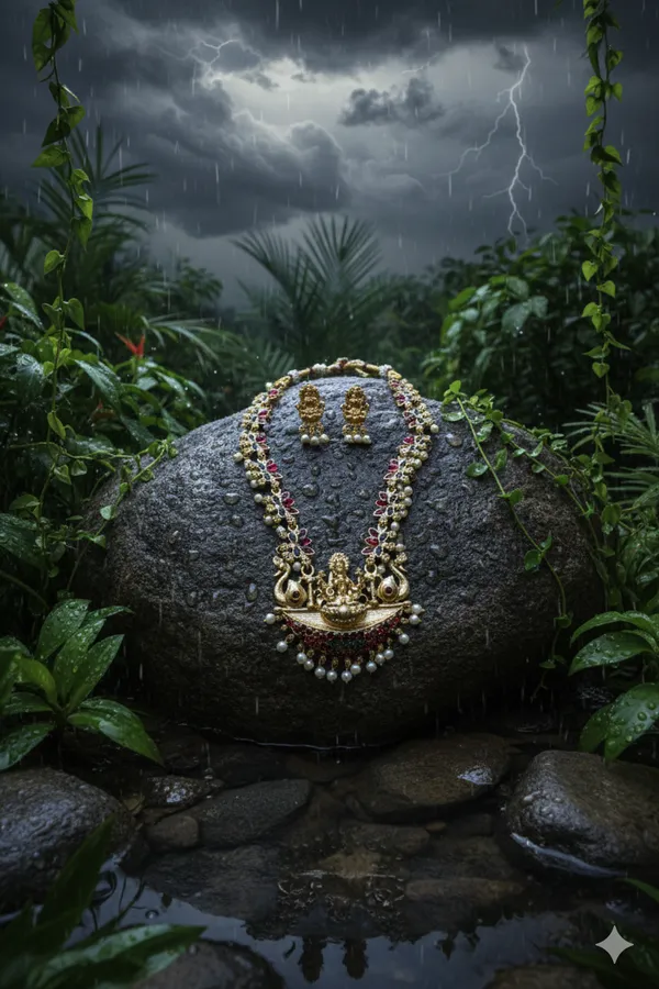 Red_And_Green_Alloy_Temple_Necklace_Set_For_Women