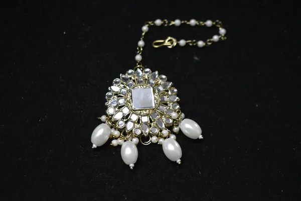 White_Alloy_Mirror_Jhumkas_With_Hair_Chain_And_Mangtika_For_Women