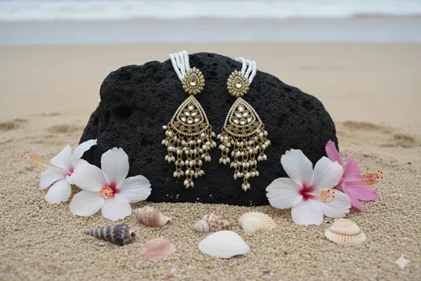 White_Alloy_Kundan_Beaded_Earrings_With_Hair_Chain_For_Women