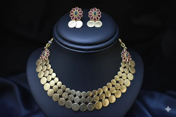 Red_Green_Alloy_Lakshmi_Coin_Choker_Set_For_Women