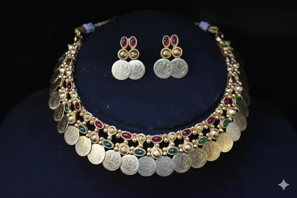 Red_Green_Alloy_Goddess_Lakshmi_Coin_Choker_Set_For_Women