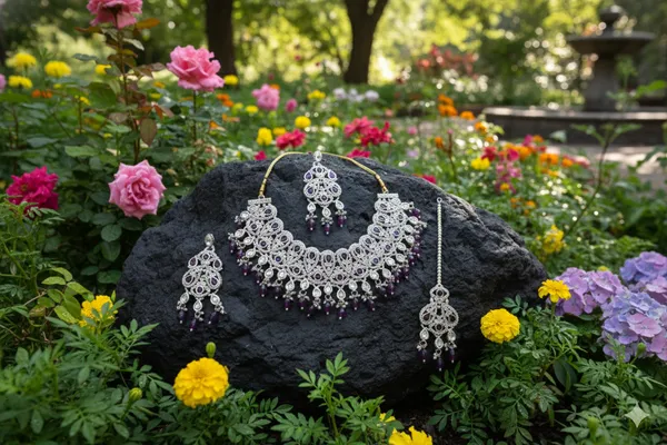 Wine_Alloy_Diamond_Studded_Beaded_Bridal_Choker_Set_With_Mangtika_For_Women