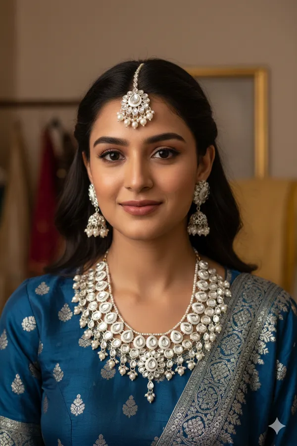 White_Alloy_Meenakari_Kundan_Pearl_Bridal_Choker_Set_With_Jhumkas_For_Women