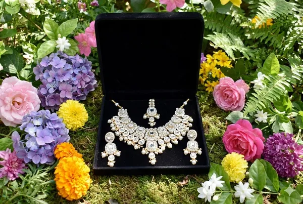 White_Alloy_Meenakari_Bridal_Choker_Set_With_Mangtika_For_Women