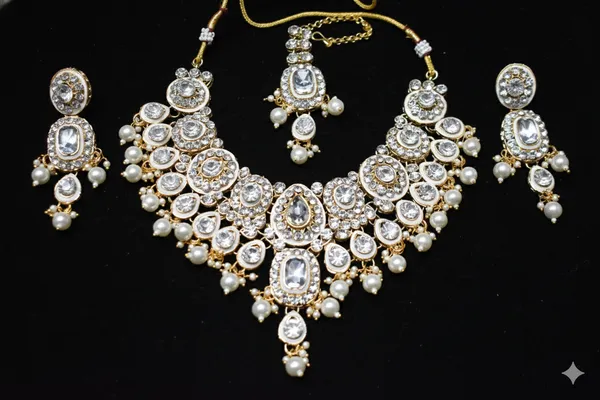 White_Alloy_Meenakari_Bridal_Choker_Set_With_Mangtika_For_Women