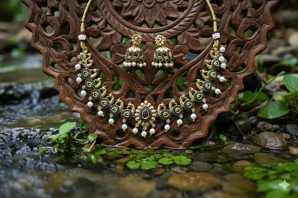 Red_And_Green_Alloy_Peacock_Choker_Set_For_Women
