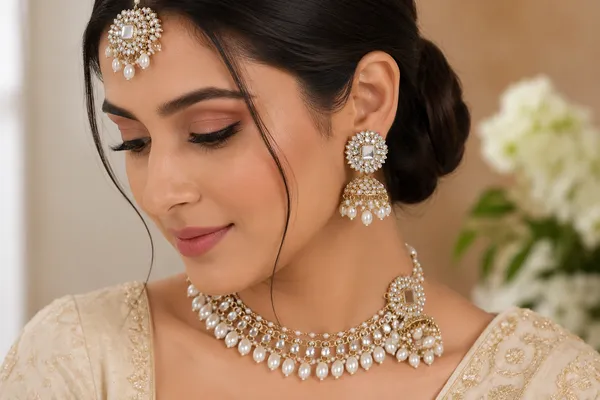 White_Alloy_Mirror_Jhumkas_With_Hair_Chain_And_Mangtika_For_Women