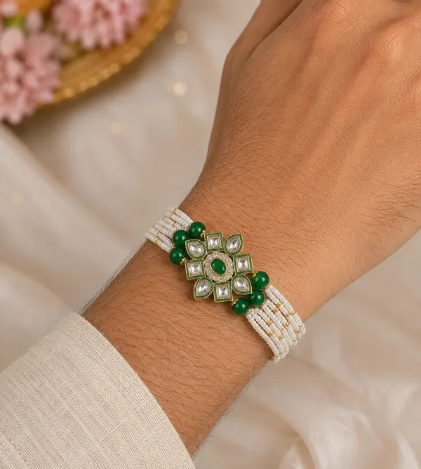 Pearl_Kundan_Red_Beads_Rakhi_(Trending_)