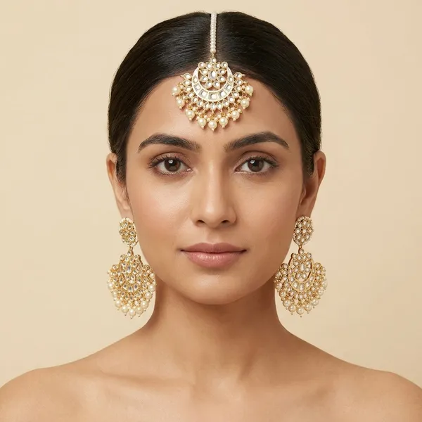 Pearl_Kundan_Earrings_With_Mangtika_For_Girls