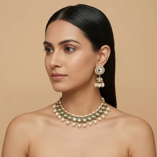 Trending_Kundan_Choker_Set_With_Earrings_For_Girls