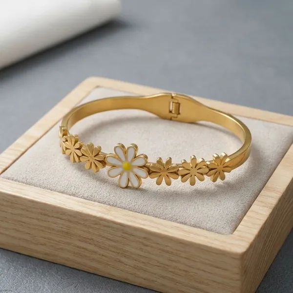 Gold_Stainless_Steel_Floral_Daisy_Adjustable_Bracelet_For_Women_3003