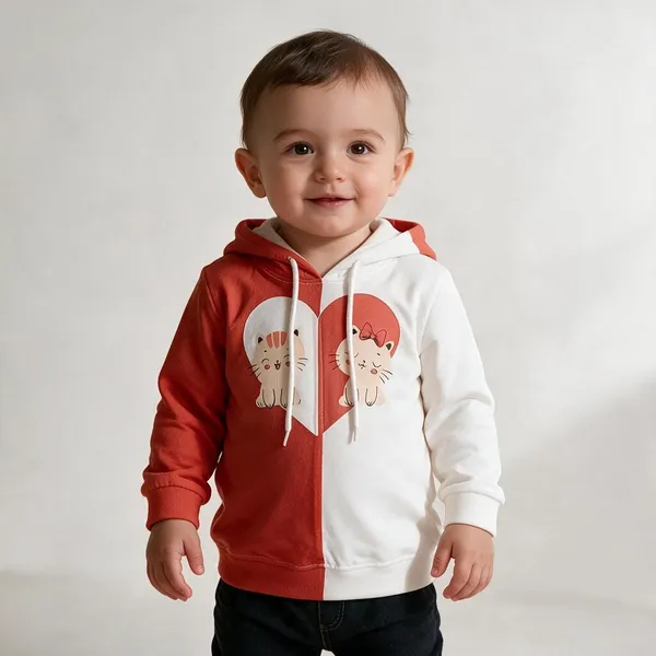 White_&_Hot_Coral_Cotton_Fleece_Hoodie_For_Girls