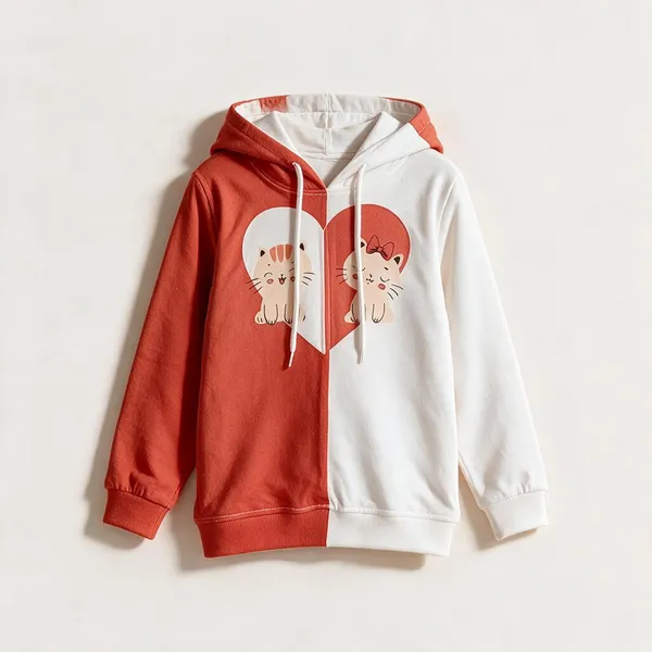White_&_Hot_Coral_Cotton_Fleece_Hoodie_For_Girls