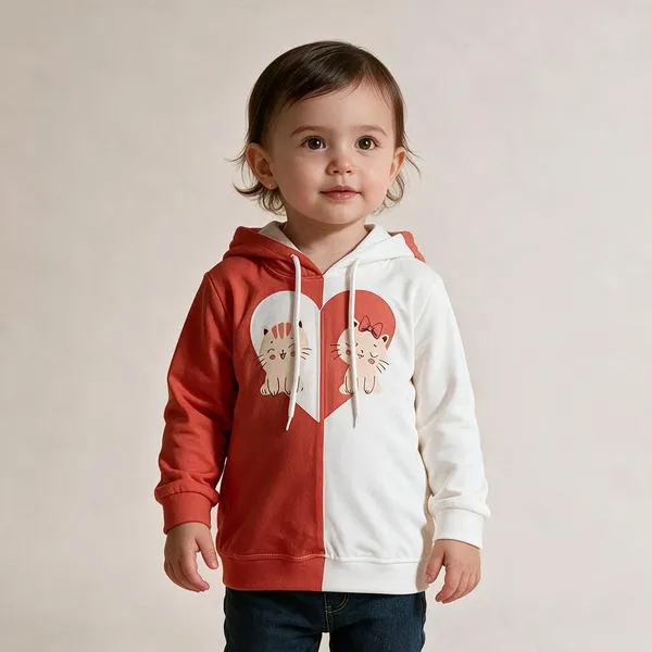 White_&_Hot_Coral_Cotton_Fleece_Hoodie_For_Girls