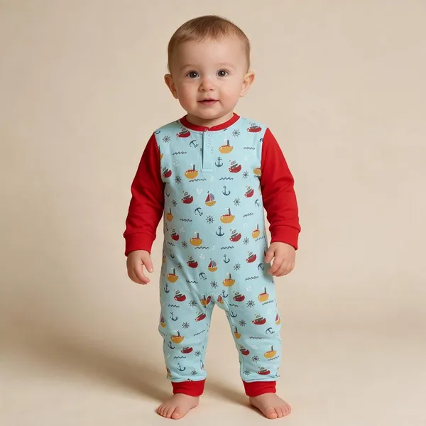 Aqua_&_Red_Cotton_Interlock_Romper_For_Unisex