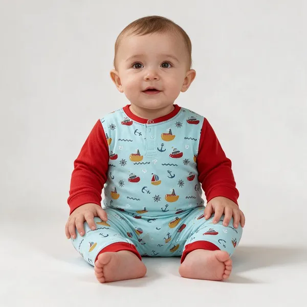 Aqua_&_Red_Cotton_Interlock_Romper_For_Unisex