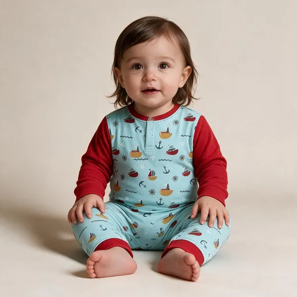Aqua_&_Red_Cotton_Interlock_Romper_For_Unisex