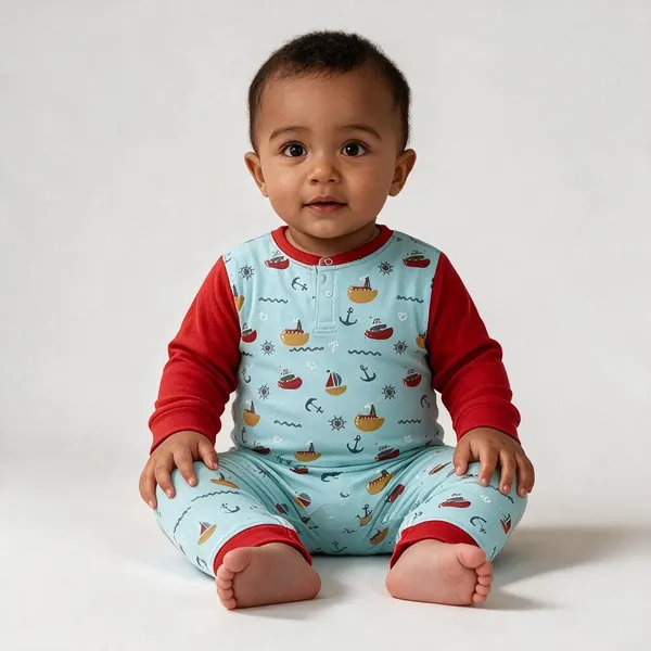 Aqua_&_Red_Cotton_Interlock_Romper_For_Unisex